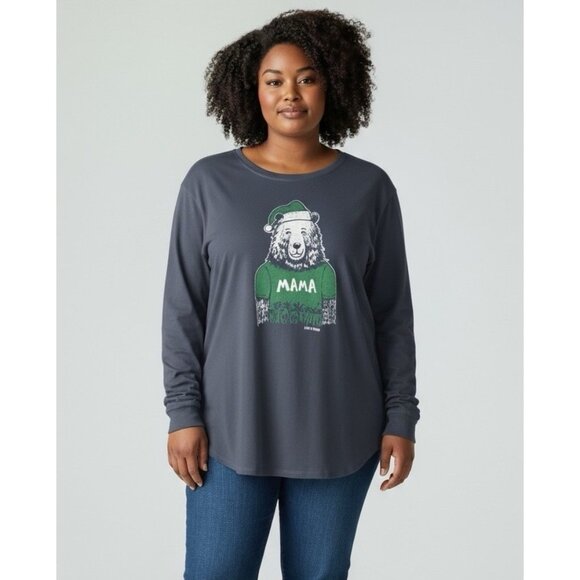 *Life is Good Crusher Tee Mama XXL Blue Cotton Long Sleeve Christmas Bear - Picture 1 of 7